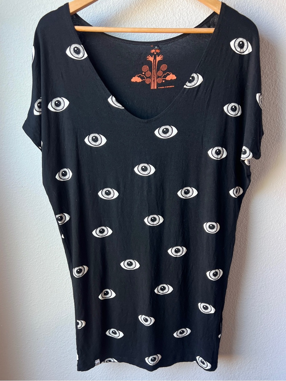 Visual Poetry Barcelona Silk Screened V-Neck Dress Handmade in Barcelona